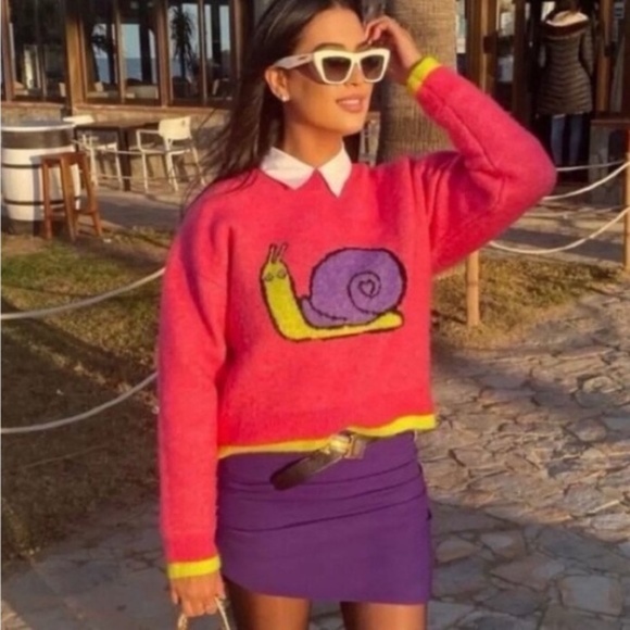 NWT ZARA BLOGGER'S FAVORITE SNAIL PRINT KNIT SWEATER S - Picture 9 of 9